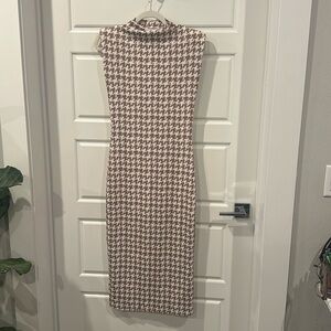 Houndstooth beige and white professional midi dress